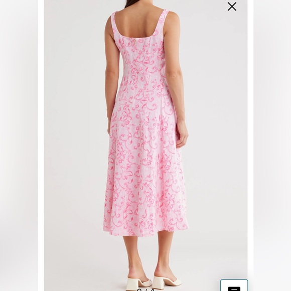 Size 14 Lilly Pulitzer Pink Linen Calina Floral Fit & Flare Midi Dress, NWT - Picture 2 of 11